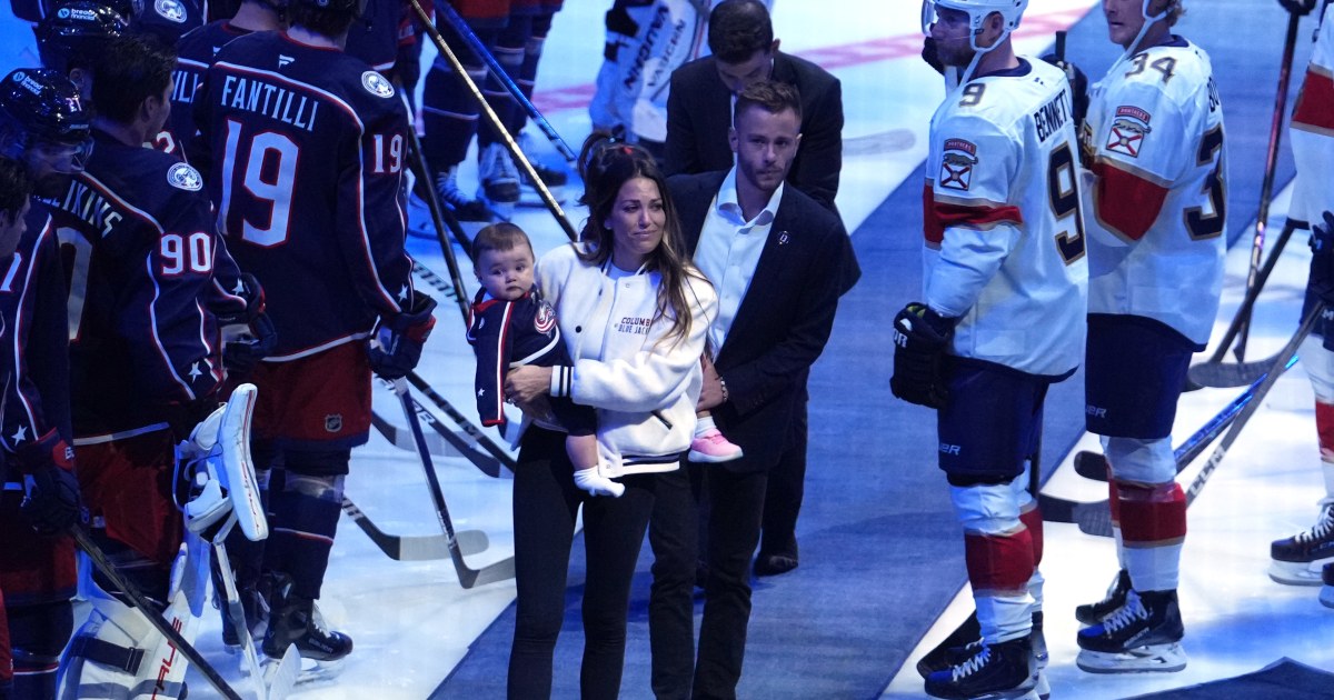 Johnny Gaudreau and brother Matthew honored at Blue Jackets home opener