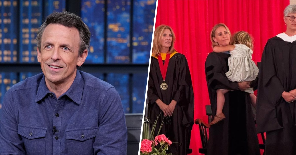 Seth Meyers Praises Wife for Giving Commencement Speech While