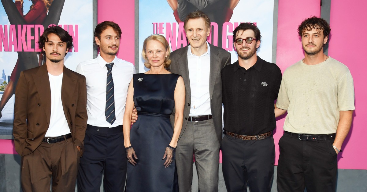 Pamela Anderson's Sons and Liam Neeson's Sons Join Them for 'Naked Gun' Premiere