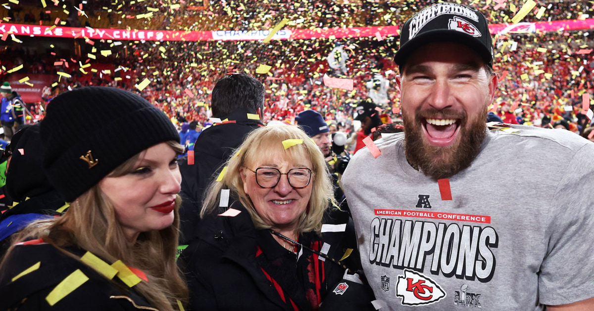 Donna Kelce Celebrates Travis and Taylor's Engagement with Childhood Pics of Both