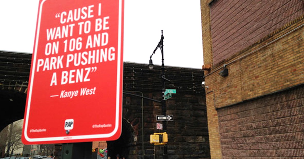 Rapper Area. Sign Artist turns rap lyrics into site-specific New York City signs