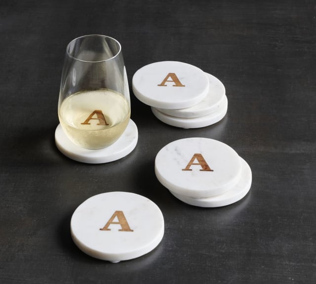 Pottery Barn Handmade Alphabet Marble and Wood Coasters (Set of 4)